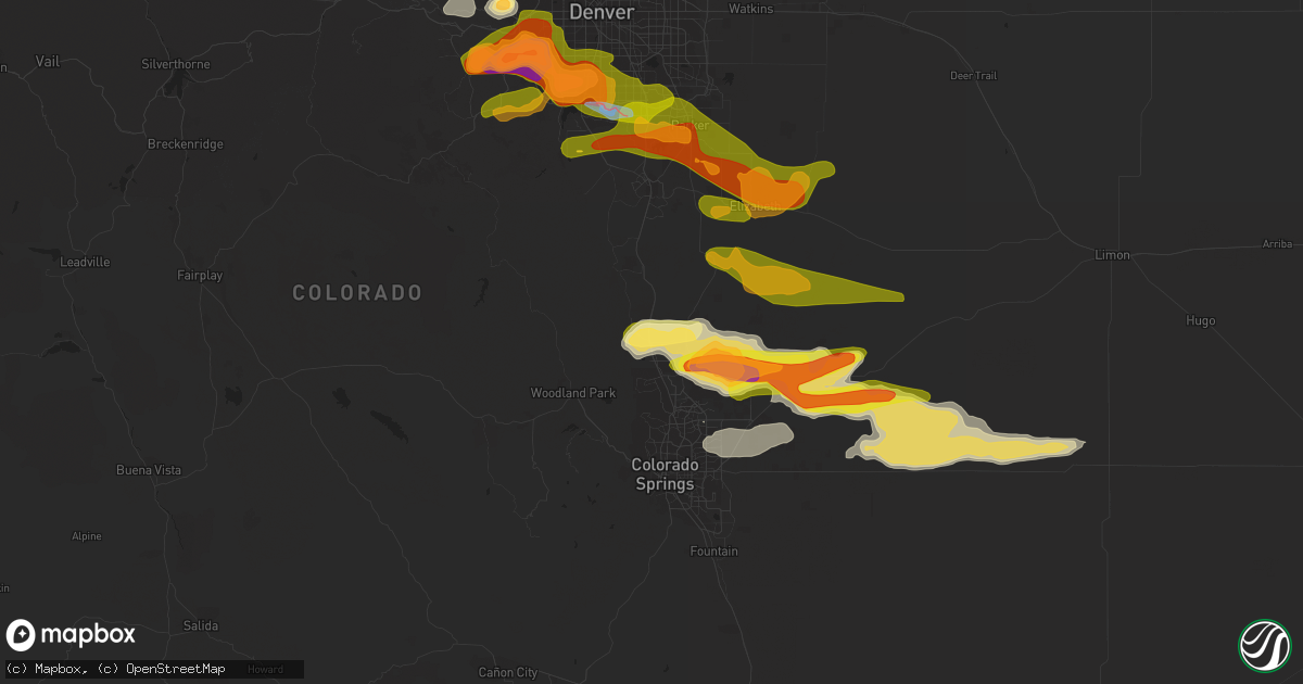 Hail map in Monument, CO on June 22, 2023