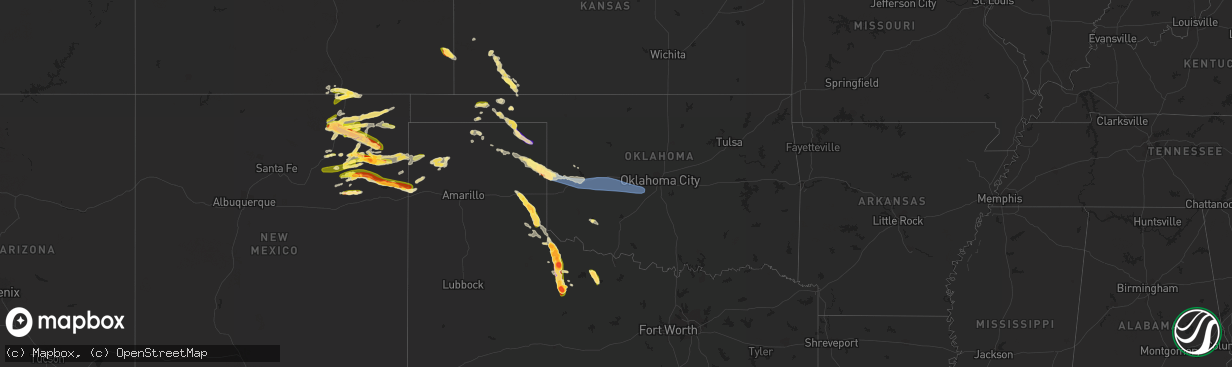 Hail map in Oklahoma on June 22, 2023