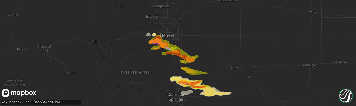 Hail map in Parker, CO on June 22, 2023