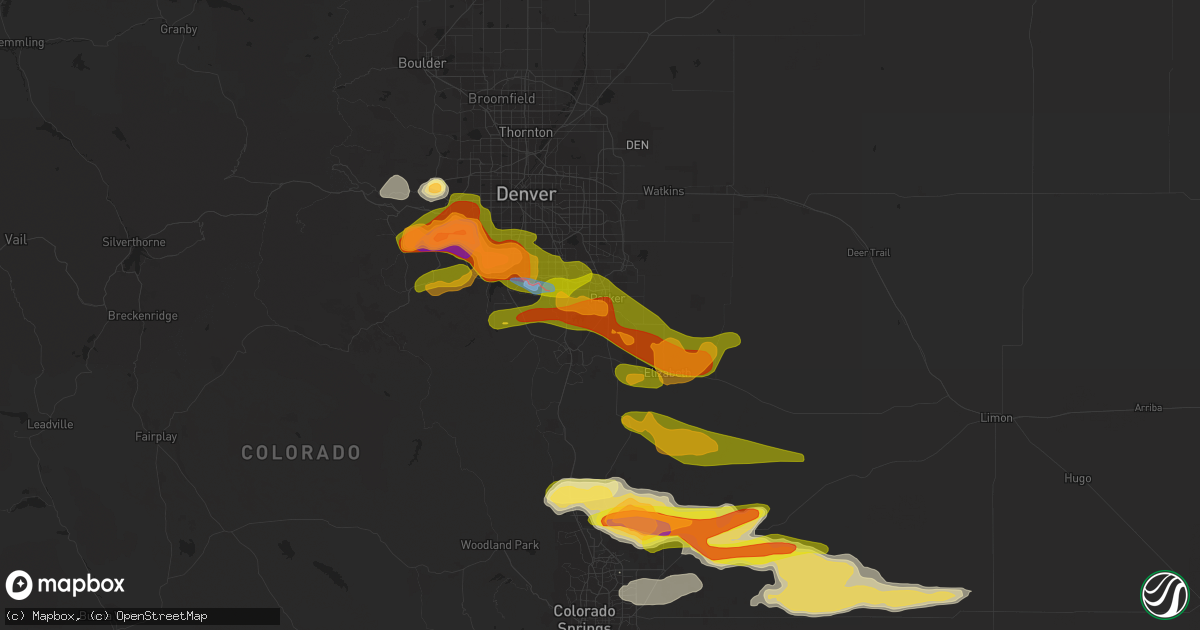 Hail map in Parker, CO on June 22, 2023