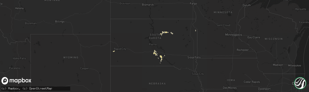 Hail map in South Dakota on June 22, 2023
