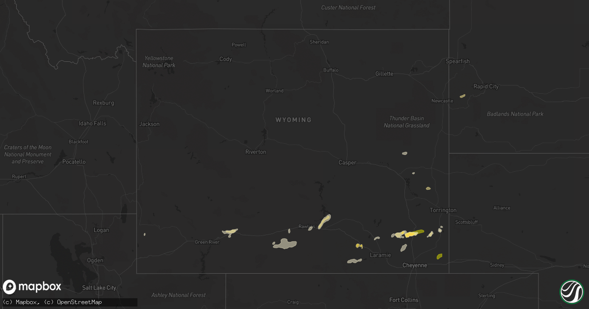 Hail map in Wyoming on June 22, 2023