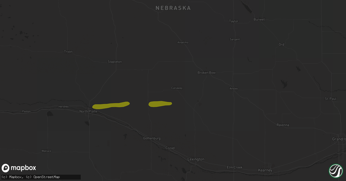 Hail map in Callaway, NE on June 22, 2024