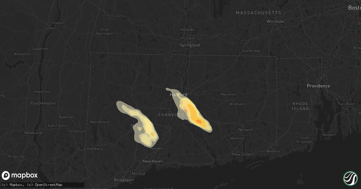 Hail map in Hartford, CT on June 22, 2024