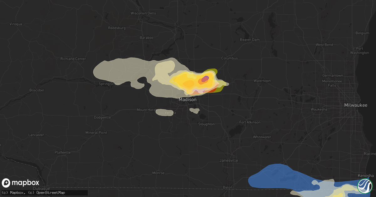 Hail map in Madison, WI on June 22, 2024