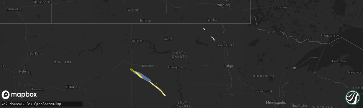 Hail map in North Dakota on June 22, 2024