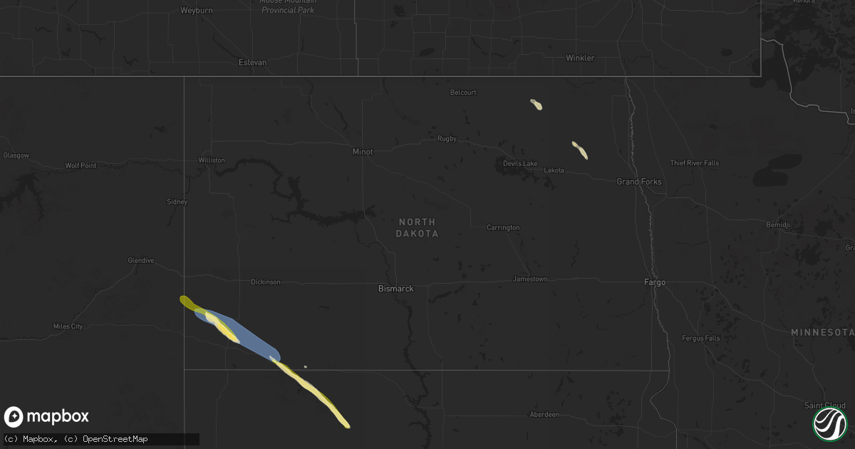 Hail map in North Dakota on June 22, 2024