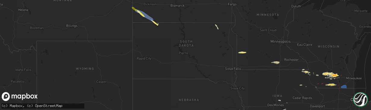 Hail map in South Dakota on June 22, 2024