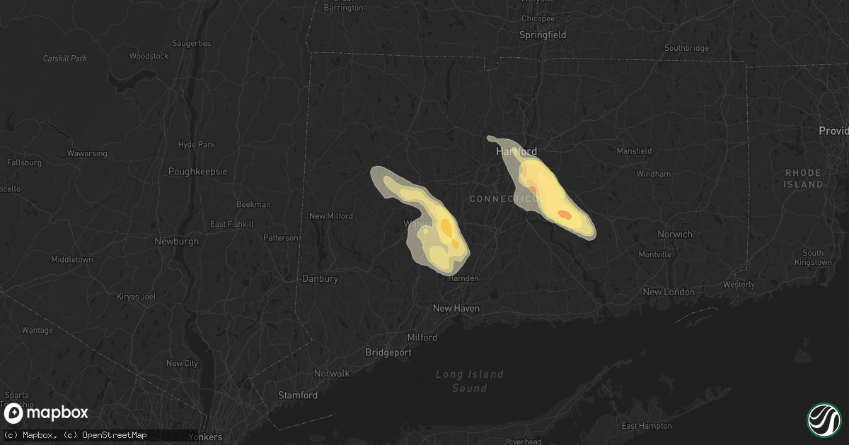 Hail map in Waterbury, CT on June 22, 2024