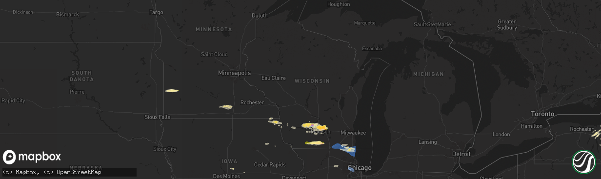 Hail map in Wisconsin on June 22, 2024