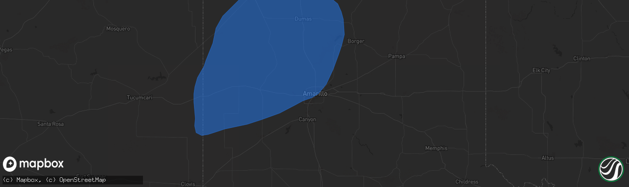 Hail map in Amarillo, TX on June 22, 2025