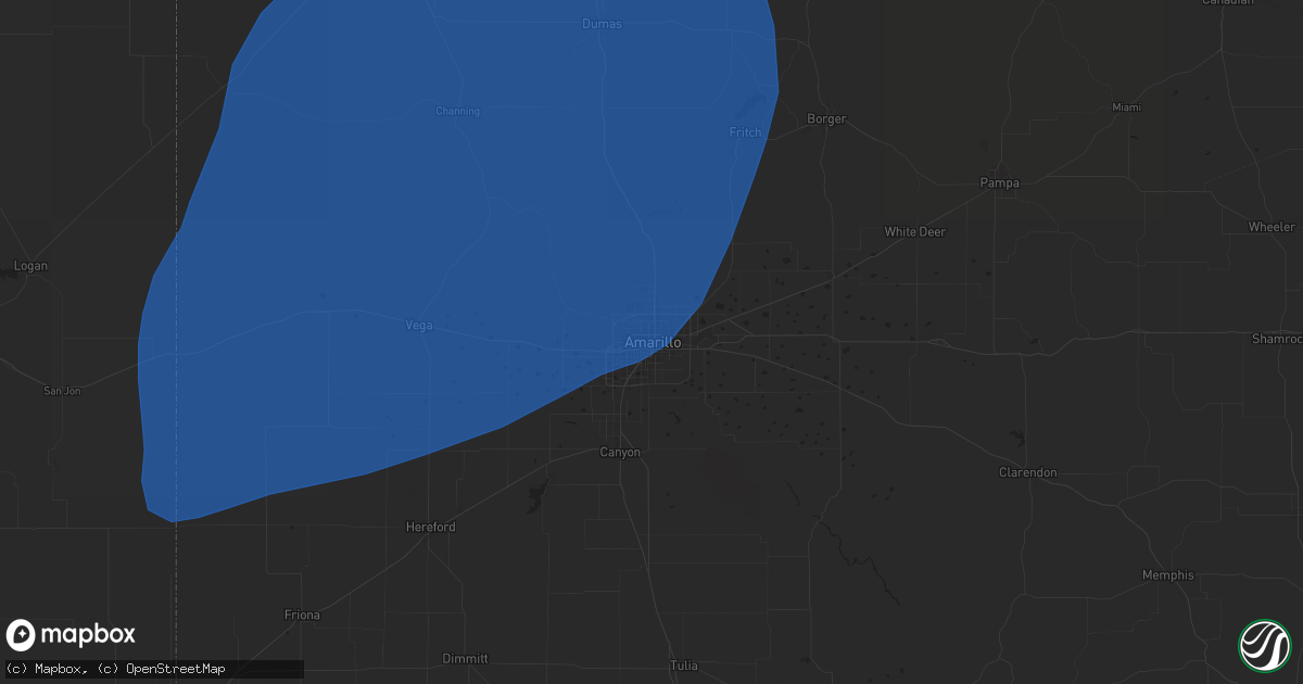 Hail map in Amarillo, TX on June 22, 2025