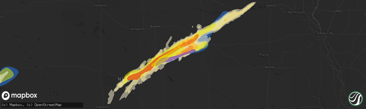 Hail map in Amelia, NE on June 22, 2025