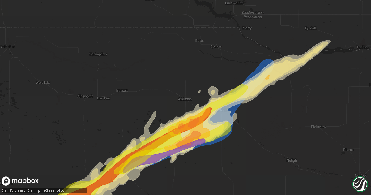 Hail map in Atkinson, NE on June 22, 2025