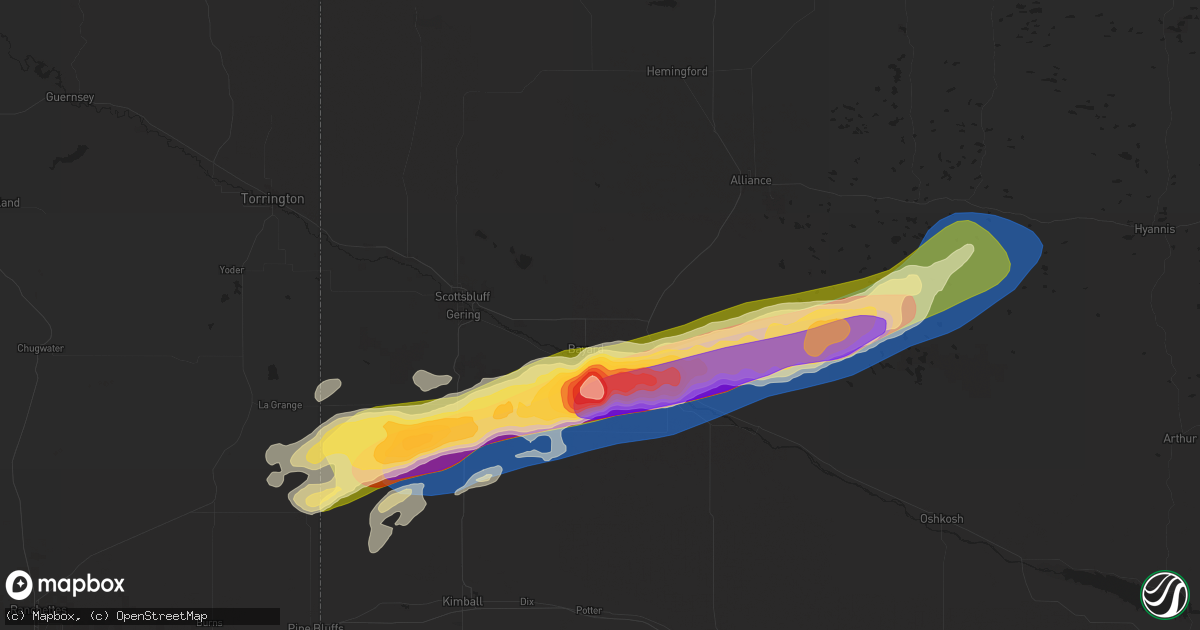 Hail map in Bayard, NE on June 22, 2025