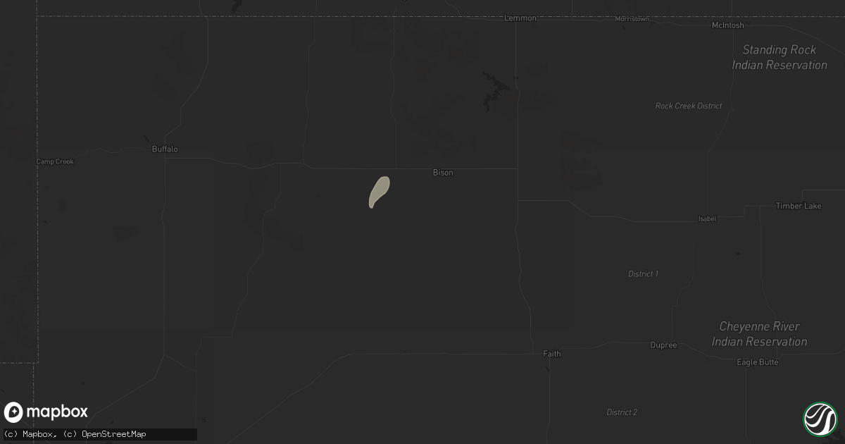 Hail map in Bison, SD on June 22, 2025