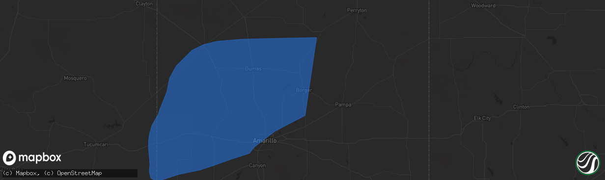Hail map in Borger, TX on June 22, 2025