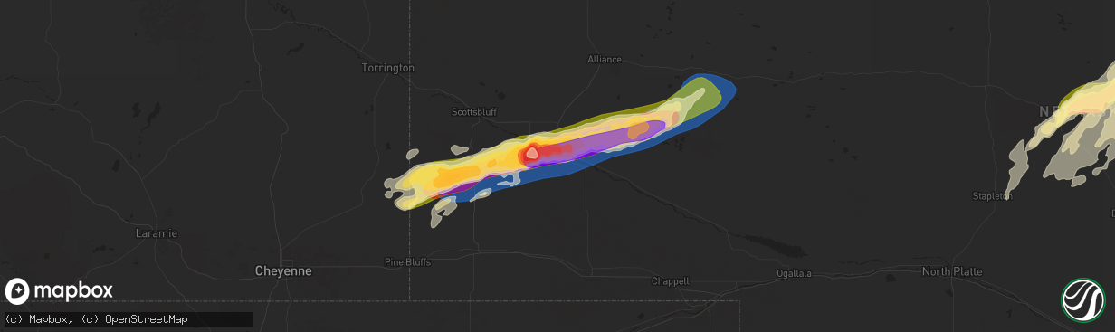 Hail map in Bridgeport, NE on June 22, 2025