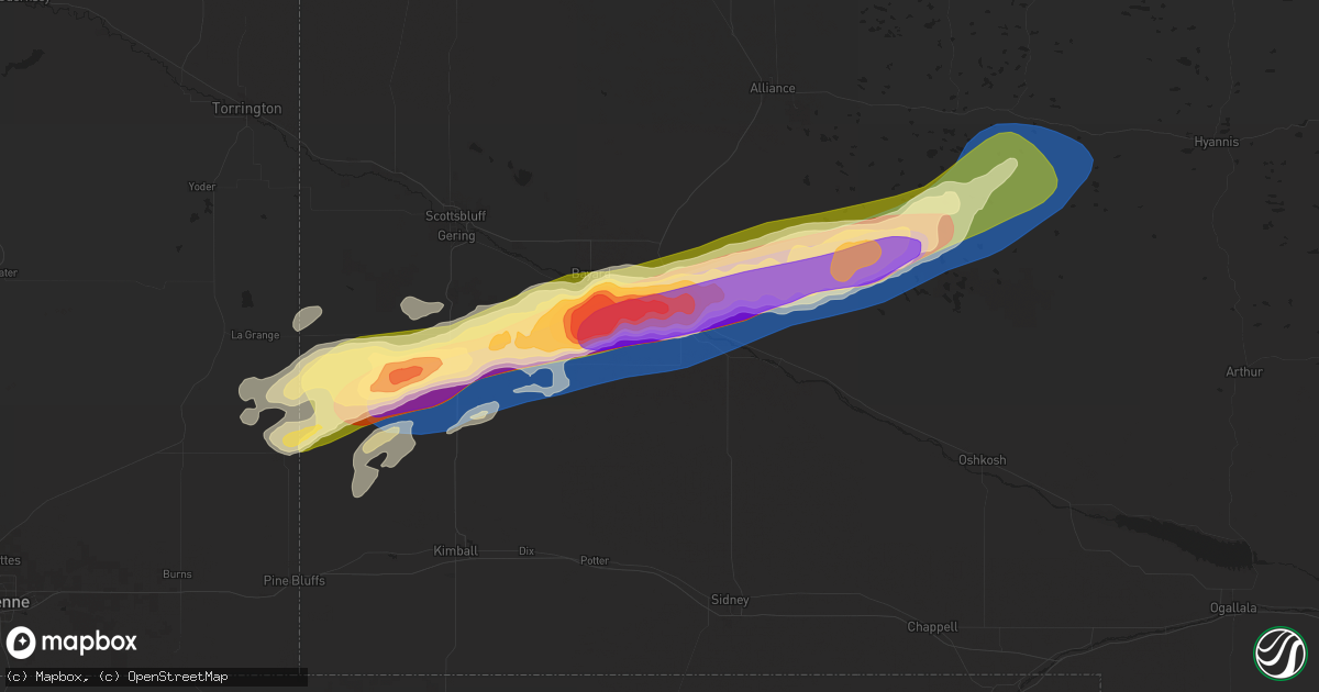 Hail map in Bridgeport, NE on June 22, 2025