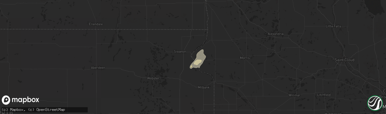Hail map in Browns Valley, MN on June 22, 2025