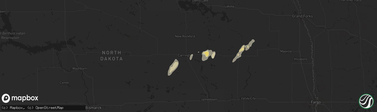 Hail map in Carrington, ND on June 22, 2025