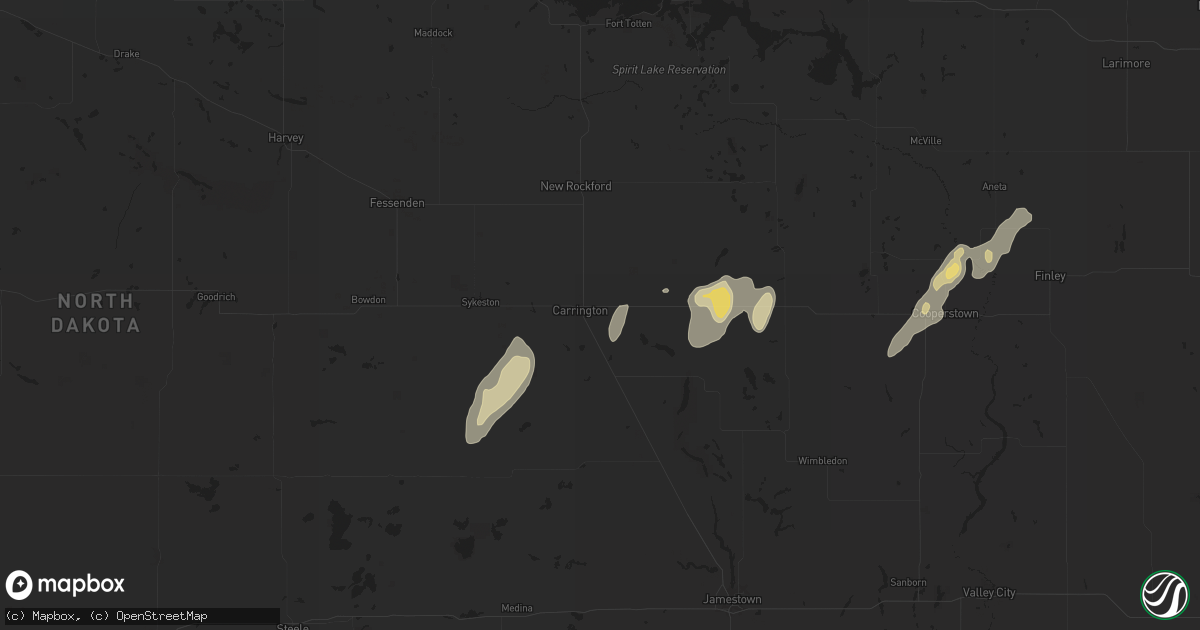 Hail map in Carrington, ND on June 22, 2025