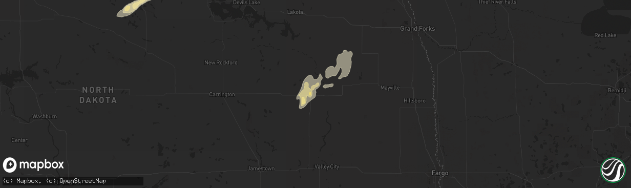 Hail map in Cooperstown, ND on June 22, 2025