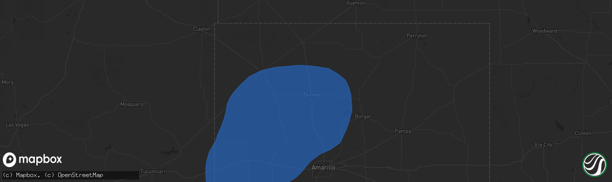 Hail map in Dumas, TX on June 22, 2025