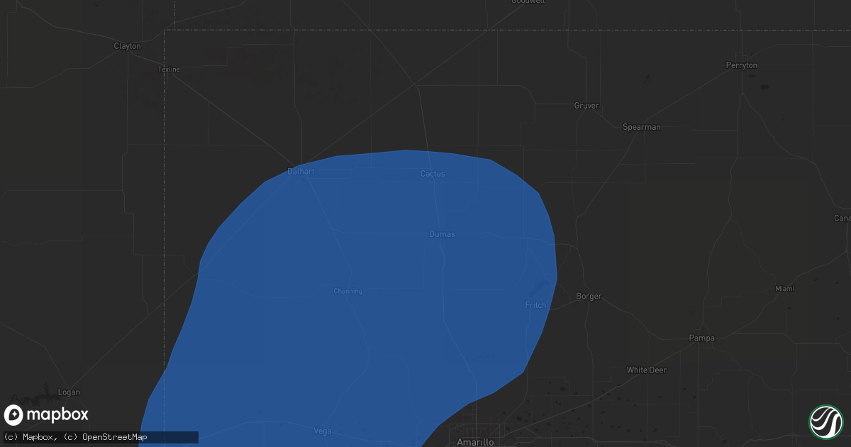 Hail map in Dumas, TX on June 22, 2025