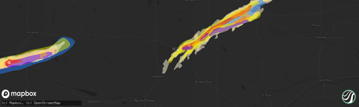 Hail map in Dunning, NE on June 22, 2025