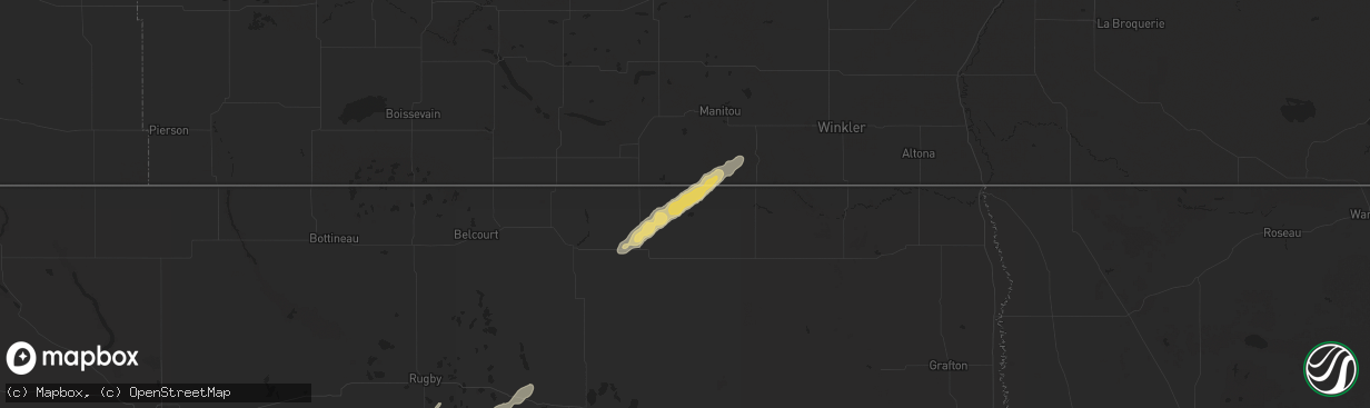 Hail map in Hannah, ND on June 22, 2025