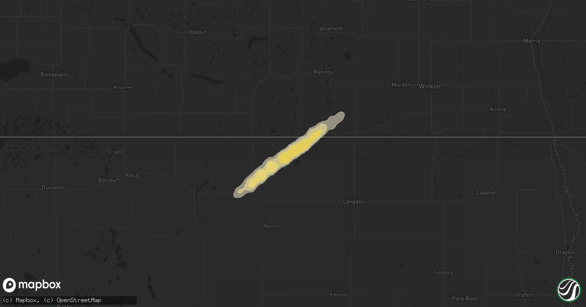 Hail map in Hannah, ND on June 22, 2025