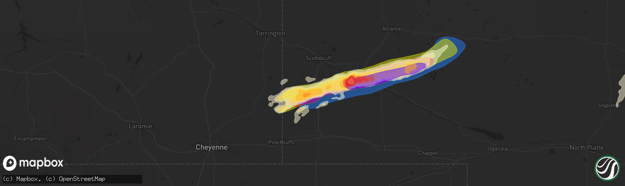 Hail map in Harrisburg, NE on June 22, 2025