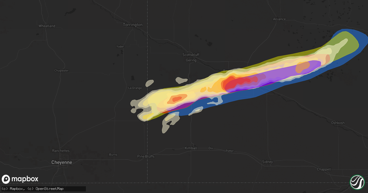 Hail map in Harrisburg, NE on June 22, 2025