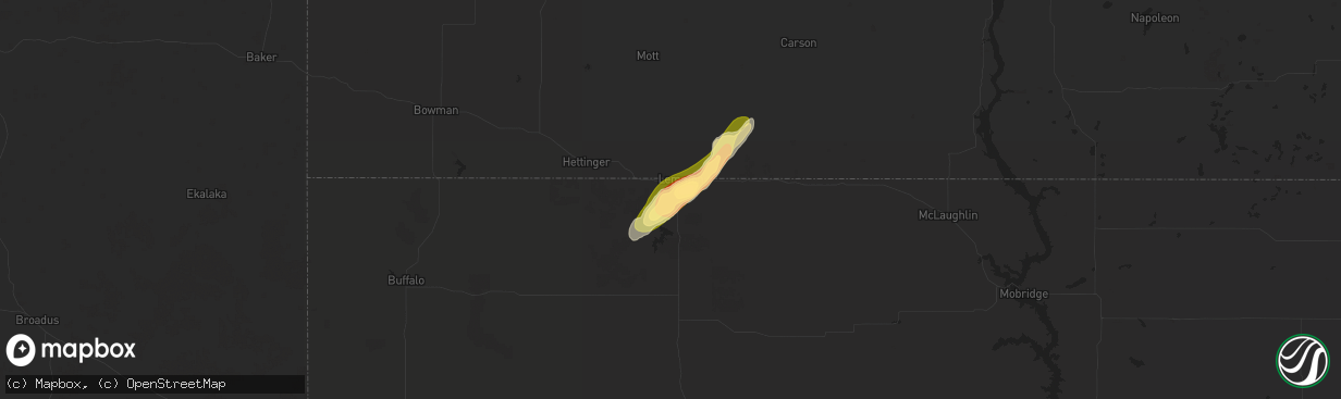 Hail map in Lemmon, SD on June 22, 2025