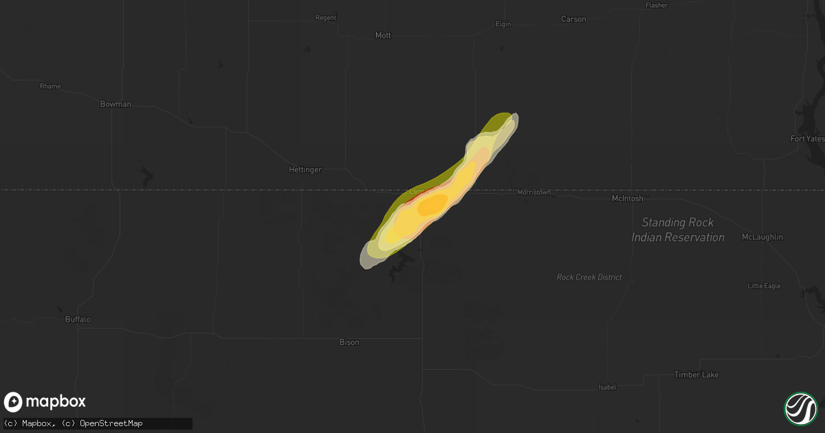 Hail map in Lemmon, SD on June 22, 2025