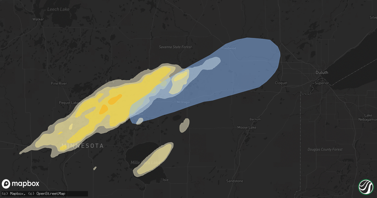 Hail map in Mcgregor, MN on June 22, 2025