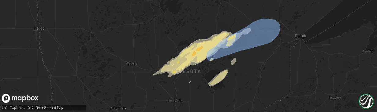 Hail map in Merrifield, MN on June 22, 2025