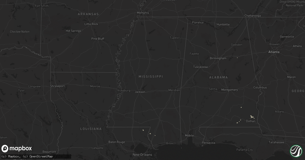 Hail map in Mississippi on June 22, 2025