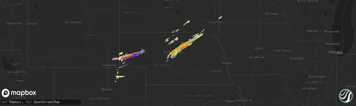 Hail map in Nebraska on June 22, 2025