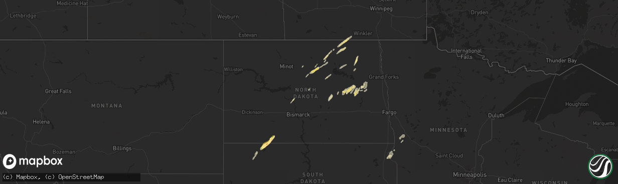 Hail map in North Dakota on June 22, 2025