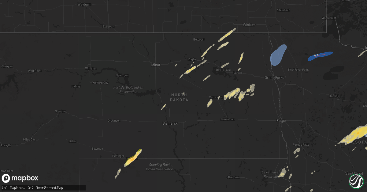 Hail map in North Dakota on June 22, 2025