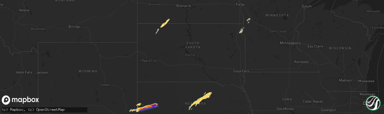 Hail map in South Dakota on June 22, 2025