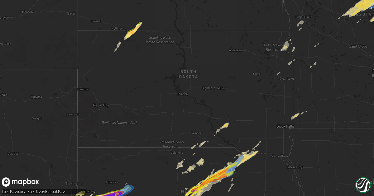 Hail map in South Dakota on June 22, 2025