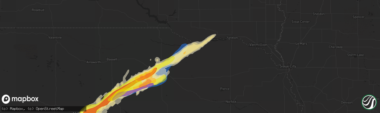 Hail map in Verdigre, NE on June 22, 2025