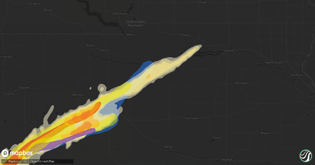 Hail map in Verdigre, NE on June 22, 2025