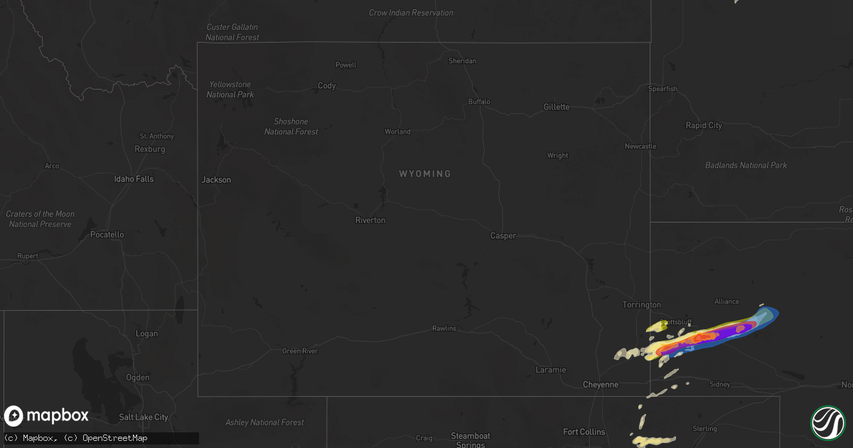 Hail map in Wyoming on June 22, 2025