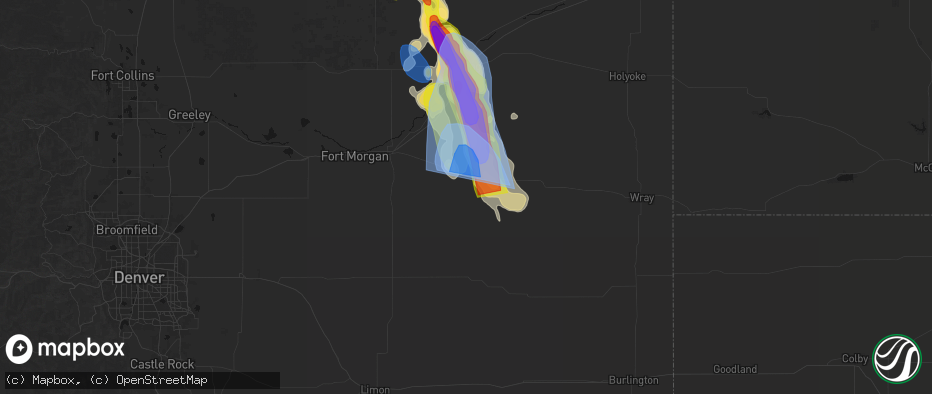 Hail map in Akron, CO on June 22, 2026