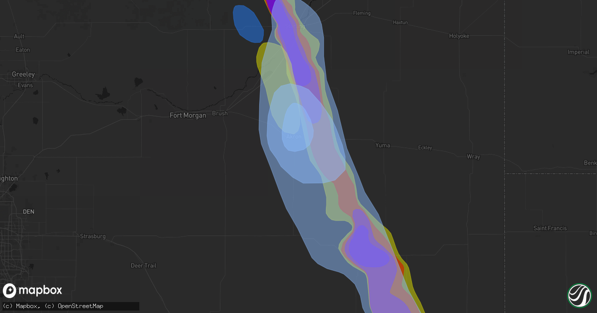 Hail map in Akron, CO on June 22, 2026