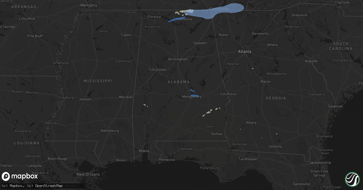 Hail map in Alabama on June 22, 2026